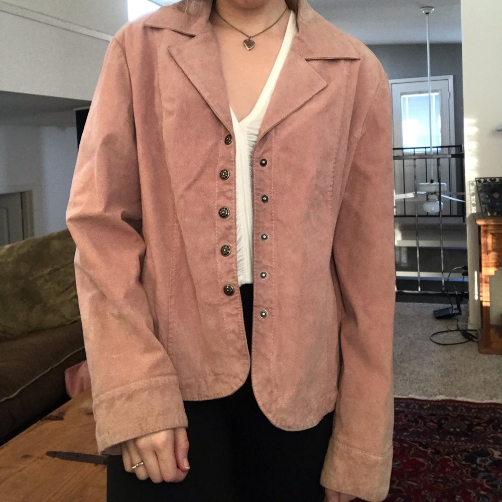 Dusty pink leather blazer coat!!